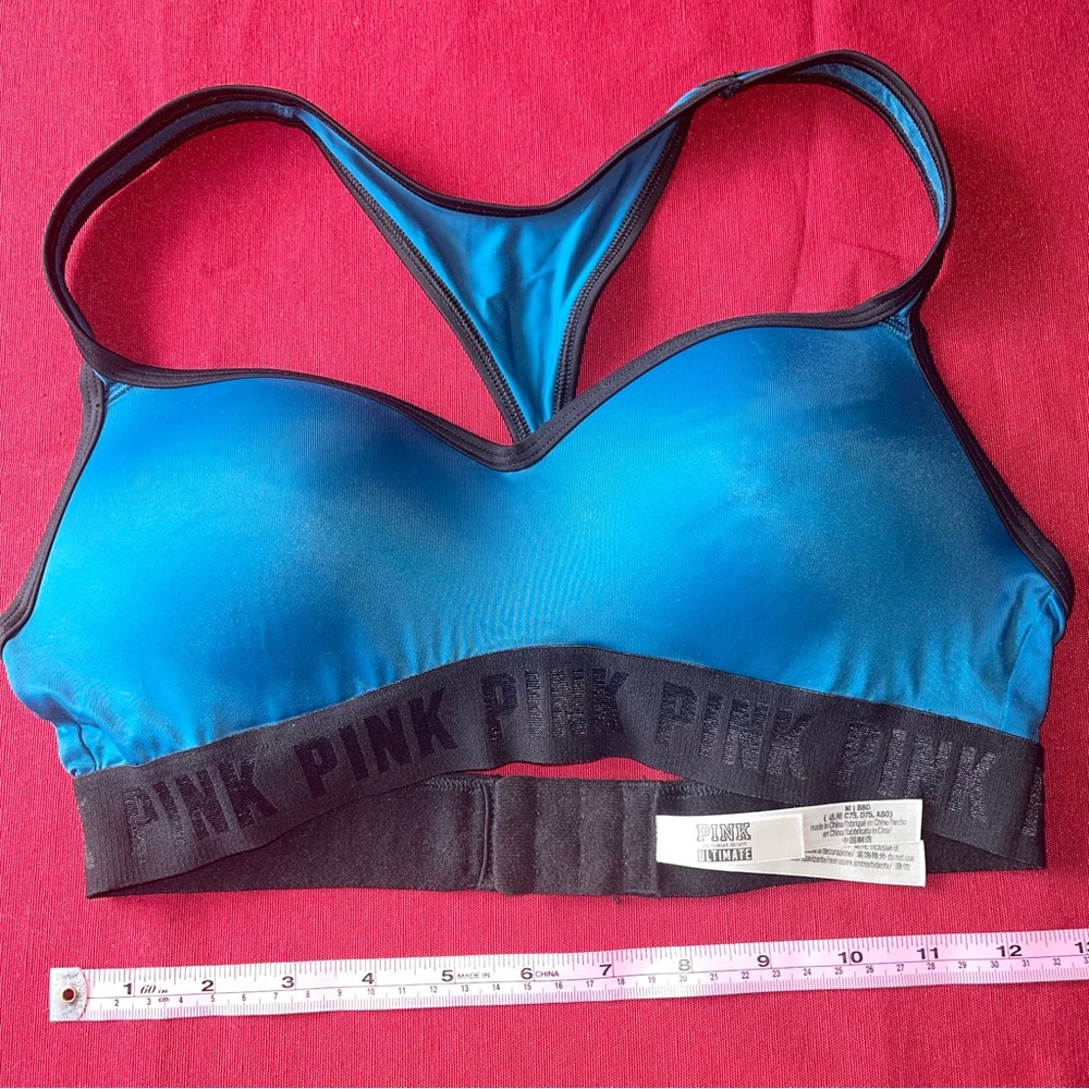 Victoria’s Secret PINK Ultimate push up teal blue and black sports bra sx Medium